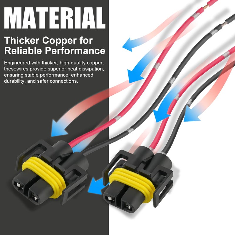iBrightstar H11 H9 H8 880 881 Female Nylon Adapter Wiring Harness Sockets Wire for Headlights or Fog Lights - Image 4